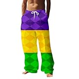 Generisch Herren Freizeithose, Hochelastisch, Atmungsaktiv, Leicht, Für Tägliche Sportliche Aktivitäten Im Freien Hosen KariertBequemeLockereStoffhose Casual High Waist Strandhose Gelb XL