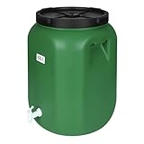 F & R Wasserkanister mit Hahn 60 Liter aus HDPE I I Regentonne mit Deckel I Kanister Hahn I Wasserbehälter mit Hahn I Wassertank I Fass mit Deckel I Regenwassertank Grün