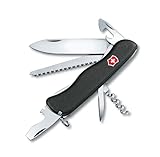 VICTORINOX Schweizer Taschenmesser Forester, 12 Funktionen, Multitool mit Großer Klinge, Dosenöffner, Schraubendreher 3 mm, Feststellklinge, Schwarz