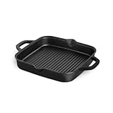 BURNHARD Gusseisen Grillpfanne, quadratisch 30 cm, Pre-Seasoned, Steakpfanne für Gasgrill, Backofen, Feuerstelle und alle Herdarten inkl. Induktion
