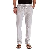 RONGKAI Herren Leinen Baumwolle Hose Casual Leichte Hosen für Sommer Strand Jogger Hose, grau, X-Groß