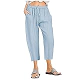 Generisch Leichte Sommerhose Damen 7/8, Strandhose Damen Sommer, Sporthose Große Größen Freizeithose Weites Bein Sweathose Mit Taschen Musselinhose Mit Kordelzug Stoffhose Casual Yogahose Relaxhose