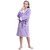 V.&GRIN Mädchen-Fleece-Bademantel, weicher Fuzzy-Bademantel mit Kapuze für Kleinkinder von 3–14 Jahren (Lavendel-Weiß 13–14)