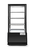 HENDI Kühlvitrine, Aufsatz, Kuchenvitrine, 2/6˚C, automatischer Abtauung, Inklusive 3 höhenverstellbare Regalböden, LED Innenbeleuchtung Oben, 78L, 230V, 170W, 452x406x(H)966mm, Schwarz