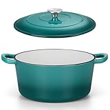 HaSteeL Schmortopf aus Gusseisen, antihaftbeschichtet, emailliert, mit Deckel, antihaftbeschichtet, rund, Kochgeschirr für Sauerteigbrot, Backen, Braten, Schmoren, Braten, Schmoren, Braten, robust und