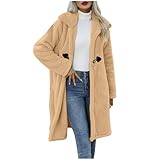Generisch Damen Elegante Mantel Locker Fleecejacke Lang Jacke Leichte Plüschjacke Einfarbig Übergangsjacke Baggy Fleecepullover Reverskragen Plüschpullover Kuschelig Sportmantel Casual Fleecemantel