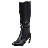 Lederstiefel Damen,Herbst Winter Outdoor Winddicht Barfussschuhe Schuh Stiefel,Freizeitstiefel Frauen Solide,Schnee Stiefel Wasserdicht,Rutschfest Reitstiefel Mit Quadratischem Absatz