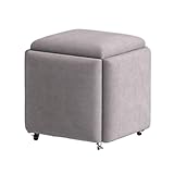 Multifunktionaler 5-in-1-Sitzwürfel, stapelbar, Sofa-/Stuhl, Hocker mit Drehrolle und gepolstertem Sitz, Tech-Stoff, bunt, hellgrau, Wohnzimmermöbel, 35 x 35 x 35 cm