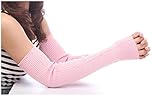FnnEmg Sonnenschutz Arme Herbst Winter 50 cm Frauen Wolle arm wärmel gestrickte Woolen armhülse massiv Superfine Lange gestrickte Fingerlose Handschuhe Sonnenschutz Stulpen Arm (Size : Pink)
