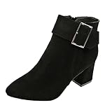 koperras Bierglas -Ferse-Frauen-Gürtel-Art- und Weisedicke Spitze Stiefel-Reißverschluss-Schnallen-Damenstiefel Herren Western Cowboy (Black, 38)