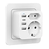 Mehrfachsteckdose mit USB, Doppelstecker für USB Steckdose，Mehrfachstecker mit 3 USB und 1 USBC Steckdose, Steckdoseadapter mit 4 USB Stecker, Steckdosenleiste mit USB C, Wand Ladegerät