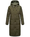 MARIKOO Damen Wintermantel Warmer Steppmantel lang mit Kapuze Soranaa Dark Olive Gr. M
