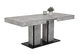 Apollo Esstisch Säulentisch Rose, Holzwerkstoff meleminbeschichtet, Betonoptik,zwei Säulenfüße und Bodenplatte, ausziehbar 140-180x80cm