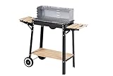 aro Holzkohlegrill, Stahl/Holz, höhenverstellbar, mit Seitenablage, Windschutz und 2 Rädern, silber