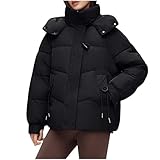 Generisch Winter Jacke Damen Warm Steppjacke mit Kapuze Damen-Jacken Damen Sale Puffer Jacket Einfarbig Daunenjacke Baumwolle Outdoorjacke Übergangsjacke Blitzangebote Des Tages Schwarz XXL