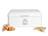 Sendez Großer Brotkasten aus Metall mit Klappdeckel 42x22,5x17cm im Retro Look Rollbrotkasten Brotbehälter Brotbox Weiß
