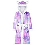 WYTbaby Bademantel Kinder Mädchen Flauschig Fleece bademantel mädchen Lange Ärmel Kinderbademantel mit Kapuze für Jungen und Mädchen 10-12 Jahre