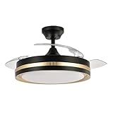 Zarivy Ventilator DC Viper in Schwarz und Gold, 72 W, 3 Flügel mit 107 cm, 7200 lm, bietet 6 Geschwindigkeiten und 3 Farbtemperaturen: 3000 K, 4500 K, 6000 K, inkl. Fernbedienung, Timer und Speicher.