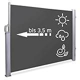 NOOR Seitenmarkise EXKLUSIV 100x350 cm Anthrazit - blickdichter Sichtschutz für Balkon, Terrasse & Garten - ausziehbarer Sonnenschutz/Windschutz inkl. Befestigungen - imprägniert und wasserabweisend
