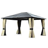 Outsunny Luxus Pavillon Gartenpavillon Alu Partyzelt Gartenzelt mit lichtdurchlässigem PC Dach 420 x 360 x 275 cm