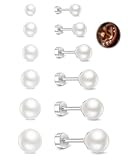 ABPBA Kleine Perlen Ohrringe für Damen, 6 Paar Hypoallergene Silber Flatback Perlen Ohrstecker Set 4-9MM, Chirurgische Edelstahl Perlenohrsteckers für Mehrfach Piercing