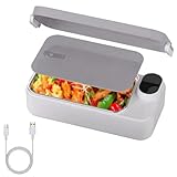 buusace 900ml Edelstahl Heiz-Lunchbox, Elektrische Warmhaltebox mit 7200mAh Akku - USB wiederaufladbar - Anti-Haft Beschichtung - Für Büro, Reise & Unterwegs (grau)