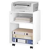 EUGAD Druckertisch mit Rollen, mit Bremsen, Mobiler Druckerständer mit 2 offenen Fächern, Druckerschrank weiß auf Holz, 40x55x35 cm, Druckerregal Druckerhalter für Büro Office, 0008CTG