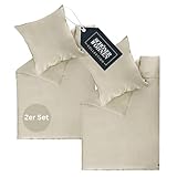 SCHÖNER WOHNEN Satin Bettwäsche 140x200 Baumwolle Beige - Luxus Bettwäsche-Sets 4teilig - weich & atmungsaktiv - bestehend aus 2 Bettwäschebezüge und 2 Kopfkissenbezüge 70x90cm - Öko-Tex