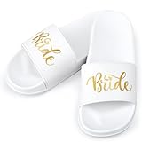 HICARER Bride Braut Hausschuhe Hochzeit Pantoffeln Spa Slipper mit offenen Zehen für Dusch Braut Party(EU 40-41,Weiß)