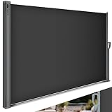 tillvex® Seitenmarkise ausziehbar & Blickdicht | Sichtschutz für Balkon, Garten & Terrasse | Seitenrollo mit Wandhalterung | Sonnenschutz aus rostfreiem Stahl | Markise (Anthrazit, 160 x 400 cm)