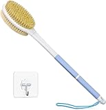 HORJOR Rückenbürste zum Duschen, Badebürste mit Langem Stiel 44cm Duschbürste Rücken, Körperbürste mit Naturborsten für Dusch Bürste Feuchten oder Trockenen Rücken Körperbürste