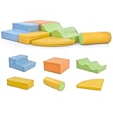 muenfly Schaumstoff Bausteine Kinder, Klettergerüst Indoor mit Rutsche, Motorikspielzeug, Sensorik-Spielzeug für Babies und Kinder, 6-TLG (Gelb, 100 x 80 x 20)