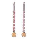 meanus Schnullerkette aus Silikon, 2-in-1-Schnullerhalter und Beißringspielzeug im einteiligen Design, Schnullerband für Babys MäDchen und Junge, BPA frei, 2er-Pack (Power Rose+Dusty Lilac)
