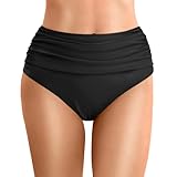 Generisch Badehose Damen, High Waist Bikinihose Damen Bauchweg Badeshorts Schwarz Retro Ruched Bikini Hose Sexy Badeanzug Slip Klassische Bikinis Unterteil Bikinislip Schwimmshorts für Frauen
