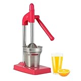 Zitruspresse Edelstahl, Orangenpresse,Handentsafter Edelstahl,Professionelle Fruchtpresse Zitronenpress mit Hebel,Gastronomie-Qualität,sehr leise,für Orangen Pampelmusen Zitrusfrüchte (Rot)