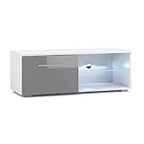 Vivaldi TV-Lowboard Unterschrank LED Moon 2 | 36 x 100 x 40 cm | 18 kg | Fernsehtisch aus Spanholzplatte | Fernsehschrank mit Glasboden | Ideal für Wohnzimmer&Esszimmer | Weiß Matt & Grau Hochglanz