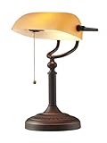 Newrays Amber Glass Bankers Schreibtischlampe mit Pull Chain Switch Plug In Fixture