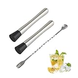 2 Stück Cocktail Stößel mit Barlöffel, Edelstahl Eiscrusher & Mojito Stampfer - Bartending Werkzeuge für Caipirinha, Getränke und Barzubehör, Cocktail zubehör, Ice Crusher (20cm)