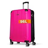 NOWI Hartschalenkoffer XL Groß – 96L Volumen - mit Kantenschutz – 8 Rollen 360° drehbar – Leichter ABS Koffer mit Zahlenschloss & Teleskopgestänge – Koffer Groß (pink, XL)