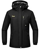 Rdruko Skijacke Damen Warme Winterjacke Gefüttert Verdickt Softshelljacke Wasserdicht Snowboardjacke Atmungsaktiv mit Abtrennbarer Kapuze - Schwarz, M