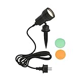 Briloner Leuchten Gartenleuchte, Wegeleuchte, 1 x LED GU10 3W 250lm, inkl. Farbfilter orange, grün, inkl. Erdspieß und Wandhalterung, Kopf schwenk- und drehbar, inkl. Steckerzuleitung 2,0m, IP44, schwarz 3075-015 1er spot