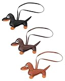 FUGLUS 3 Stück Schlüsselanhänger Dackel,Welpe Hundetasche Anhänger,Dackel Anhänger,Leder Glücksbringer Dackel Keychain,Leder Tierisch Schlüsselanhänger,Dackel Geschenke für Frauen Männer
