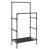SONGMICS Kleiderständer, Garderobenständer aus Metall, mit 2 Kleiderstangen, 1 Ablage, bis 55 kg belastbar, einfache Montage, schwarz RDR001B02
