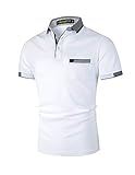GNRSPTY Herren Poloshirts Kurzarm Baumwolle Polo Shirts Männer Slim Fit Polohemd Golf Farbe Nähen T-Shirt S-XXL,Weiß 1,L