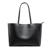 KALIDI Handtasche Damen Groß Shopper Tasche Damen PU Leder Tote Bag Wasserdichte Henkeltaschen mit Reißverschluss für Arbeit, Reisen, Einkauf, Schule Schwarz