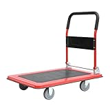 Faltbarer Handwagen mit Antirutschbeschichtung, umwandelbarer Sackkarren mit Stahlbügel, klappbarer 90°-Griff, mit Rollen(Rot,77 * 50cm)
