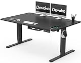 Devoko Höhenverstellbarer Schreibtisch 140x80cm mit Typ-C Ladeanschluss, Mobiler Elektrisch Computertisch mit Kabel Management Tray und 3-Funktions-Memory, Schwarz