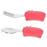 Toddmomy Babybesteck aus Edelstahl und Silikon Rutschfester Griff Langlebige Babylöffel und Gabel Sicher für Neugeborene Leicht zu Reinigen für Beikost einführung