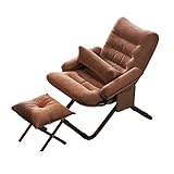 Lazy Chair mit Ottomane, faltbarer, moderner Loungesessel, weicher Stoff, Sessel mit Armlehnen und Seitentaschen, Lesesessel mit Fußstütze für Wohnzimmer, Schlafzimmer, Büro (braun)