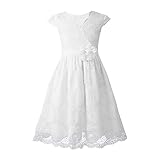 iEFiEL Kinder Mädchen Prinzessin Kleid Abendkleid Festlich Hochzeit Partykleid Spitzenkleid Kleidung Festzug Brautjungfern Kleid Weiß V-Ausschnitt 116
